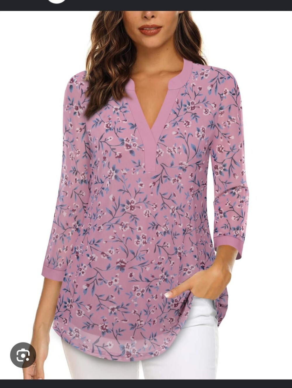 Floral Pink V-Neck Blouse S/M